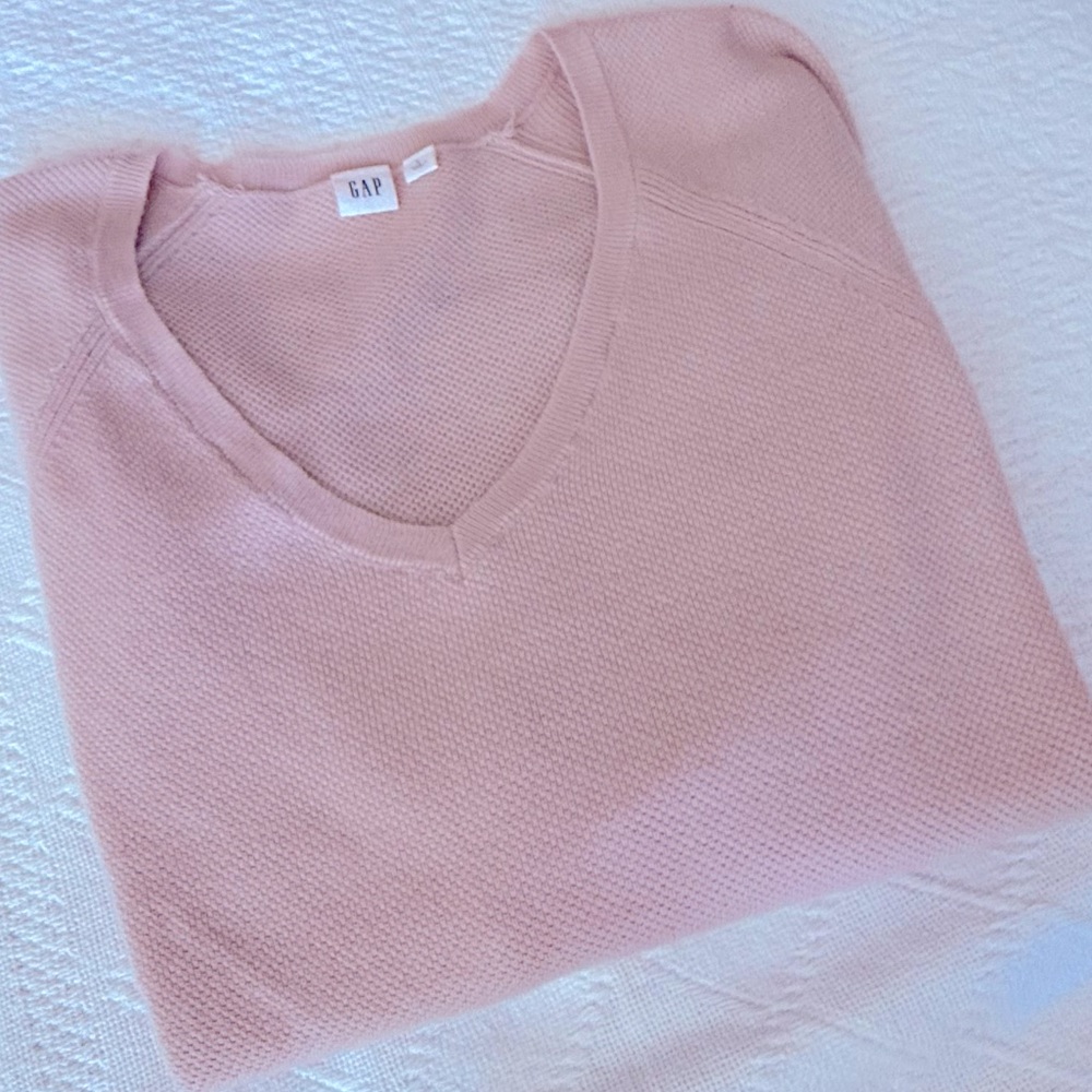 GAP Women's L Brooklyn V-Neck Pullover Wool Blend Sweater Relaxed Fit Rose Pink